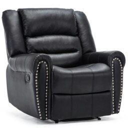 Denver Bonded Leather Manual Recliner Stud Sofa Home Lounge Chair (Black)