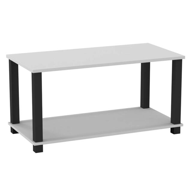 Sandra 2 Tier Coffee Table Side Table With Shelf TV Stand Minimalist Style 83cm Multi Grey with Black Legs 1