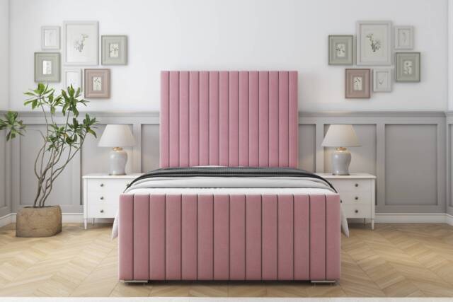 "Sloomy Madison Pink Plush Bed Frame With 50"" Upholstered Headboard 5' King"