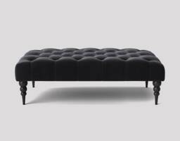 Alyana 90cm Rectangle Ottoman Bench with Wooden Legs- Black Plush Velvet Chesterfield Upholstered Footstool