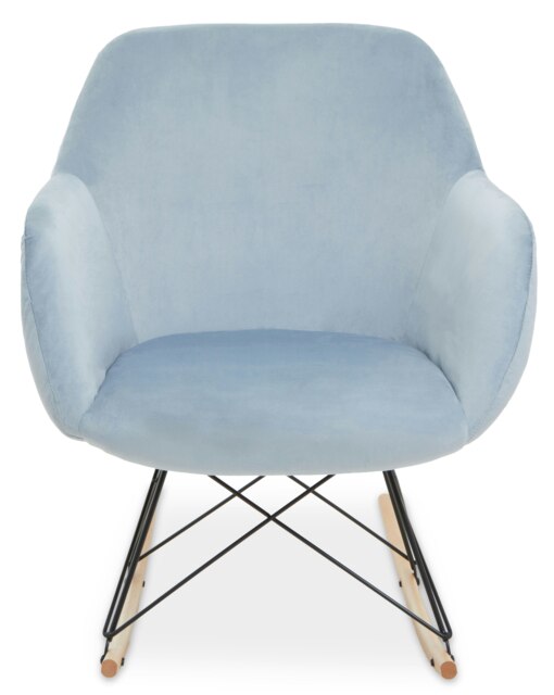Orsina Small Blue Velvet Rocking Chair, Comfortable Velvet Desk Chair, Backrest Dining Armchair, Cozy Armchair