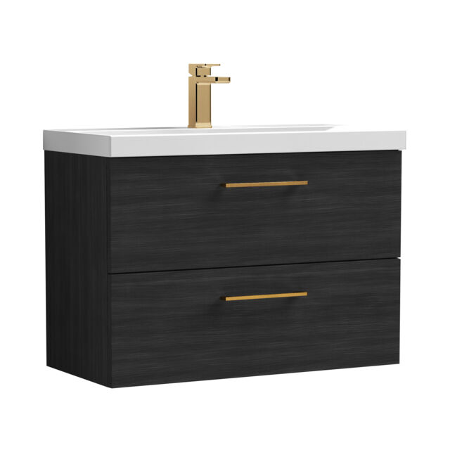 Balterley Wall Hung Bathroom 2 Drawer Vanity Unit and 1 Tap Hole Ceramic Basin, with Handles Black