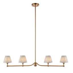 Santiago Brushed Aged Brass Plate Pendant Light with Shell Bay Blue Fabric Leaf Shade 16cm 4x B22