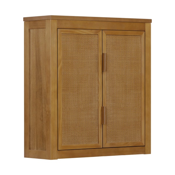 Teamson Home Hatteras Bathroom Wall Cabinet Rattan Doors, Natural