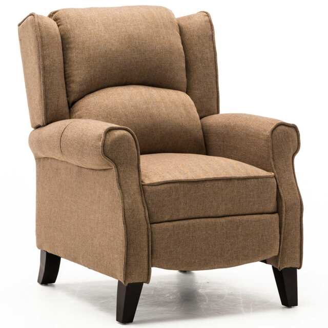 Eaton Wing Back Fireside Herringbone Fabric Pushback Recliner Chair (Beige)