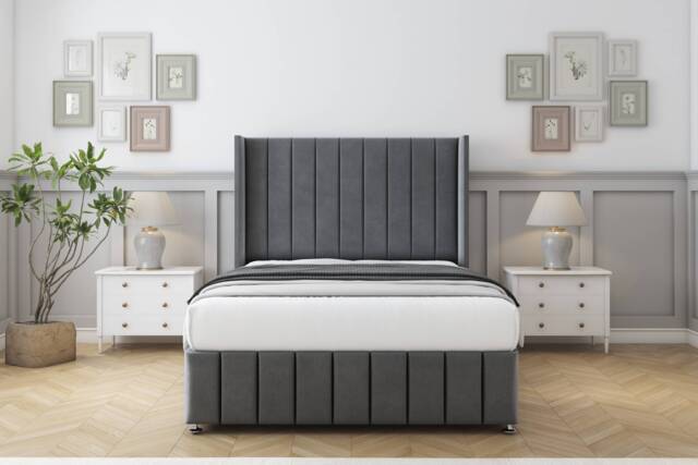 "Sloomy Melbourne Armour Coniston Divan Bed With Mattress No Drawers With 54"" Wingback Headboard & 12"" Matching Footboard 4' Small Double Grey Armour Small Double 1"