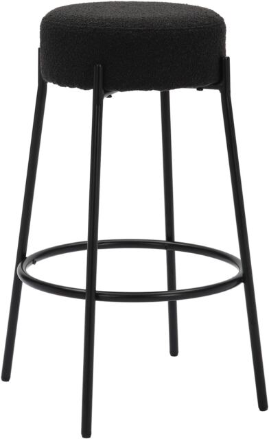 Rotonda Bouclé Kitchen Bar Stools, Fixed Height Metal Legs With Footrest, Breakfast Bar Stool - Black (66cm)