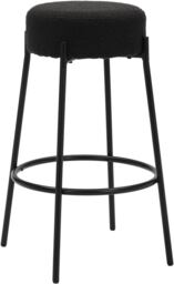 Rotonda Bouclé Kitchen Bar Stools, Fixed Height Metal Legs With Footrest, Breakfast Bar Stool - Black (66cm)