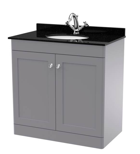Balterley Swynnerton Traditional 2 Door Floor Standing Vanity Unit with Marble Basin, Satin Grey, 800mm