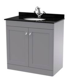 Balterley Swynnerton Traditional 2 Door Floor Standing Vanity Unit with Marble Basin, Satin Grey, 800mm