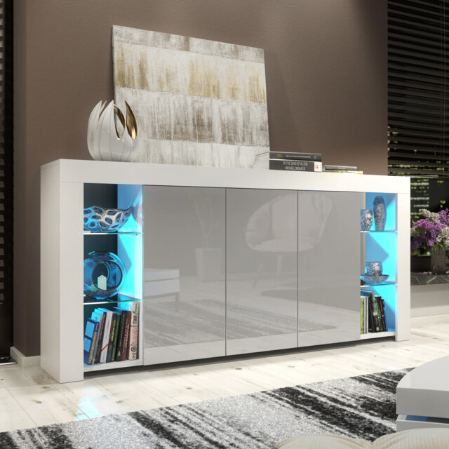 Sideboard TV Unit Display Cabinet Storage Cabinet Grey High Gloss LED 164cm