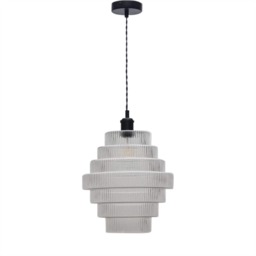 Benson - 7 Tier Large Stepped Clear Glass Black Ceiling Pendant Light