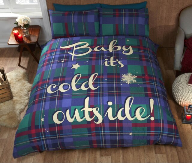 Baby Its Cold Outside Polycotton Duvet Cover Set with Pillowcase (Blue) Blue Double 1