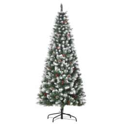 HOMCOM 6FT Artificial Christmas Tree mas Pencil Tree with Red Berries and Pinecones Holiday Home Indoor Decoration with Foldable Feet, Green