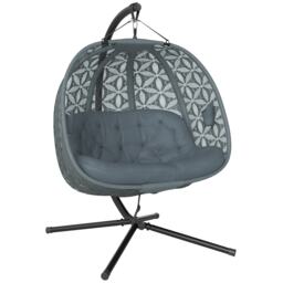 Outsunny Double Hanging Swing Chair w/ Stand & Cup Holders, Charcoal Grey Grey