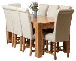 Kuba 180 x 90 cm Chunky Oak Dining Table and 8 Washington Leather Chairs Cream Cream