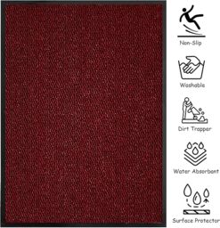 KAV Door Mat Dirt Trapper - Durable Indoor and Outdoor Non-Slip Rug - Super Absorbent- Home, Office(Red / Black, 90cm x 150cm)