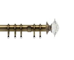 35mm Fixed Length Metal Curtain Pole Set Antique Brass Luxe Aztec Finial 160cm Bronze Bronze