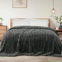 Ribbed Jacquard Fleece Blanket Throw 200x240cm - Soft & Cosy Bed Throw