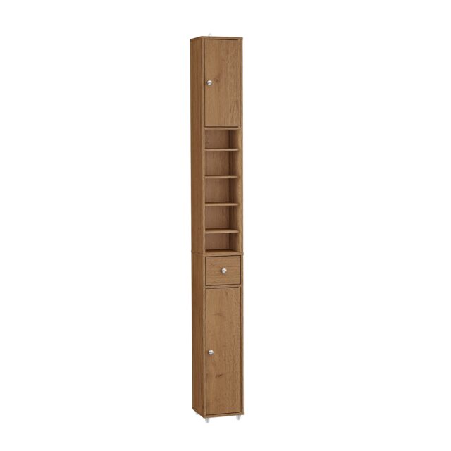 SoBuy BZR34-II-PF,Tall Bathroom Storage Cabinet with 4 Adjustable Shelves and 1 Drawer Brown Dark Brown 1