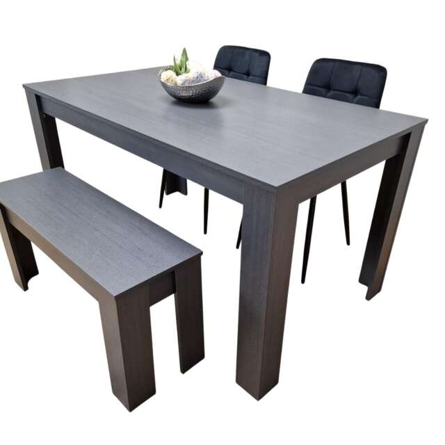 Modern Arrow Design Dining Table Set with 2 Black Velvet Chairs and 1 Bench Dining Room furniture