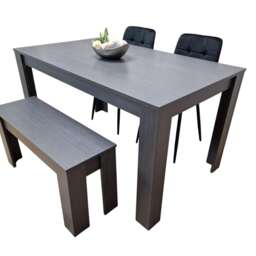 Modern Arrow Design Dining Table Set with 2 Black Velvet Chairs and 1 Bench Dining Room furniture