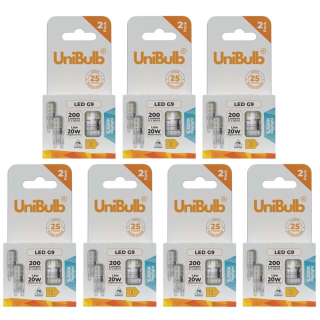 UniBulb LED G9 200lm 1.8W (Replaces 20W) 6500K (Daylight) Capsule Light Bulb - Pack of 14