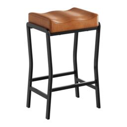 London Boutique PU Leather Bar Stool w/ Contoured Curved Cushion Seat Heavy-Duty Metal Frame Counter Stools - Brown