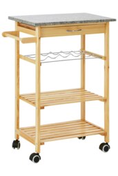 Interiors by Premier Pinewood Large Kitchen Trolley, Stylish and Functional 4 Tier Trolley, Modern Marble Top Kitchen Trolley