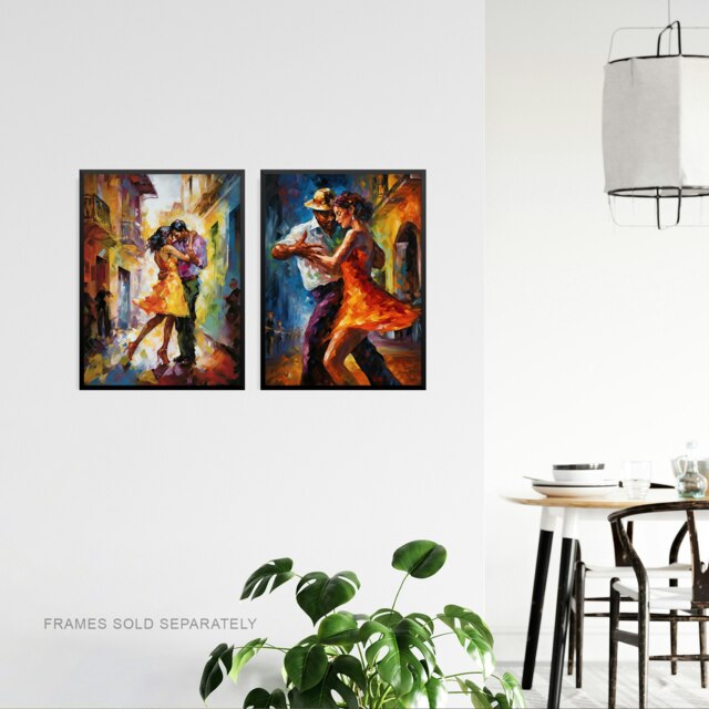 Set of 2 Salsa Street Dance Latina Vibrant Oil Paintings Dancer Wall Art Prints 12x16 Inch