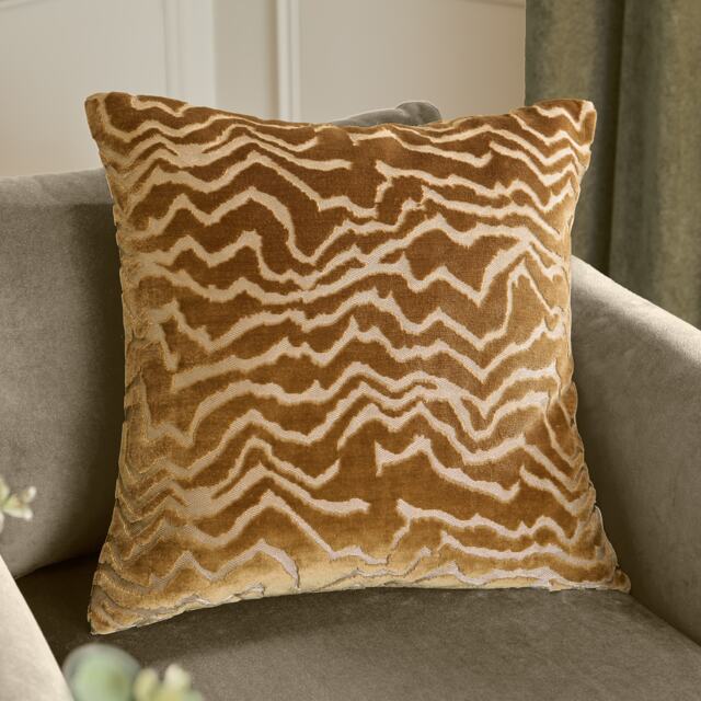 Paoletti Tierra Cut Velvet Cushion Orange Brass