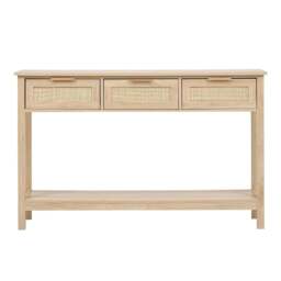 Living and Home Rustic Wood Console Table with 3 Rattan Drawers Brown