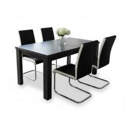 Arrow Charcoal Dining Table Set With 4 Faux Leather Dining Chairs