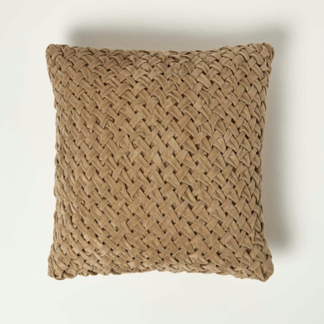 Homescapes Sofia Pleated Taupe Velvet Cushion - 45 x 45 cm Cream Taupe 1