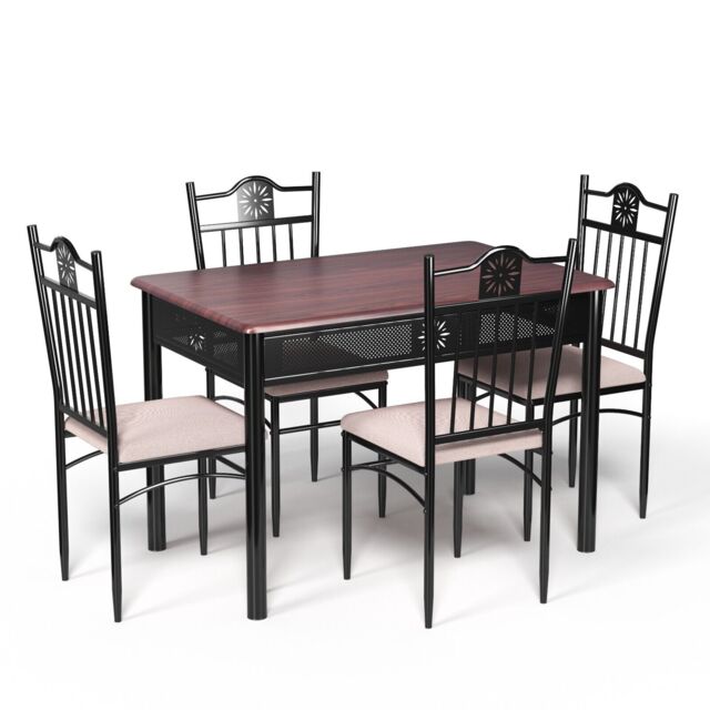COSTWAY 5PCS Dining Table & Chair Set Breakfast Bar Kitchen Furniture with Padded Seat