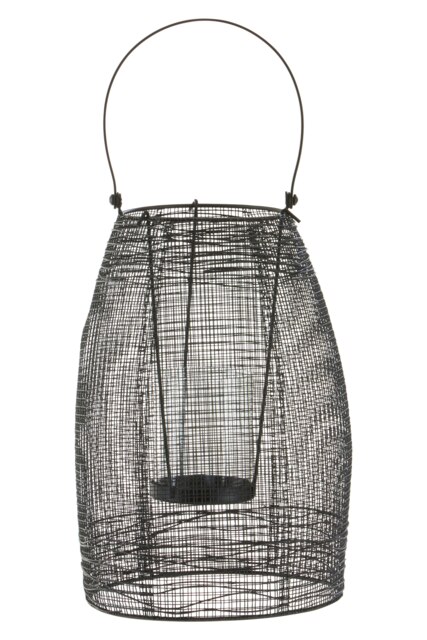 Orsina Small Black Lantern, Iron Wireframe Black Candle Holder, Indoor & Outdoor Glass Shade Candle Holder