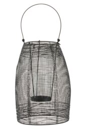 Orsina Small Black Lantern, Iron Wireframe Black Candle Holder, Indoor & Outdoor Glass Shade Candle Holder