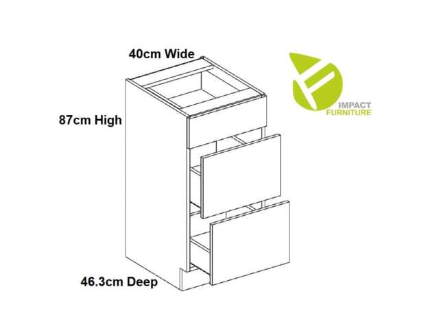 Kitchen Drawer Unit Base Cabinet Grey Gloss 400mm Storage Cupboard Modern 3 Drawer Star