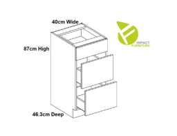 Kitchen Drawer Unit Base Cabinet Grey Gloss 400mm Storage Cupboard Modern 3 Drawer Star