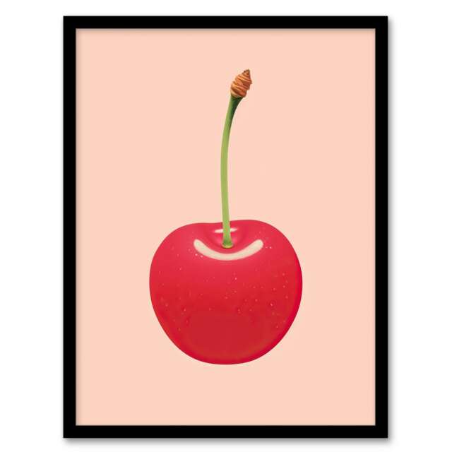 Single Red Cherry Baby Pink Lime Green Retro Black Framed Wall Art Print A4