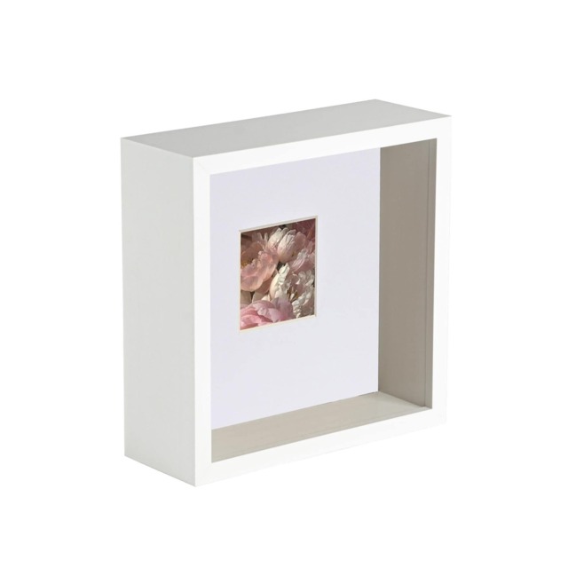 "Nicola Spring 6 x 6"" Deep Photo Frame - White/White Mount - 3D Deep Box Picture Frame Display Case (16 x 16cm)"