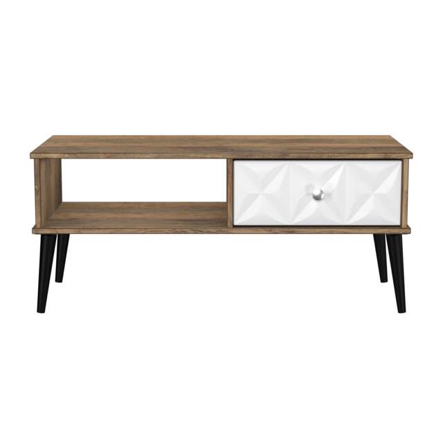 Toledo 1 Drawer Coffee Table in White Matt & Vintage Oak (Ready Assembled) White White Matt & Vintage Oak