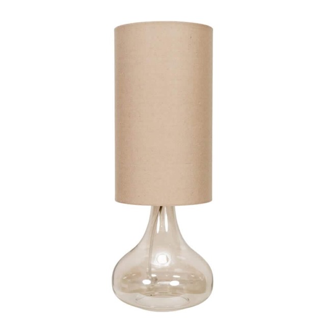 ValueLights Sylvie Natural Linen Tall Shade Amber Glass Teardrop Squat Table Lamp