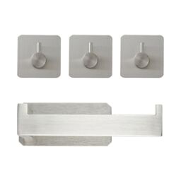 Living and Home 4pcs Self-Adhesive Toilet Paper Holder & Towel Hook set, Silver Silver