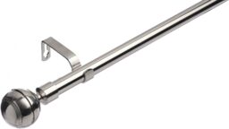 19 mm Extendable Metal Curtain Poles, Brushed Steel (Ribbed Ball Finials, 210 - 320 cm)