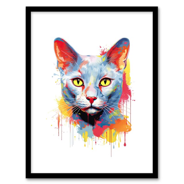 Russian Blue Cat Lover Gift Pet Portrait Orange Black Framed Wall Art Print A4