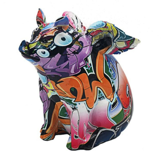 Lesser And Pavey Graffiti Art Sitting Flying Pig Figurine