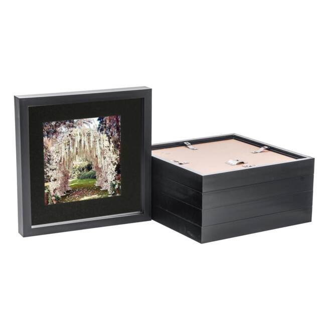 "Nicola Spring 10 x 10"" Photo Frames - Black/Black Mount - 3D Picture Frame Box Portrait Display Case (53 x 53cm) Set of 5"