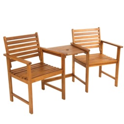 Charles Bentley FSC Acacia Wooden Companion Seat with Parasol Hole Shelf