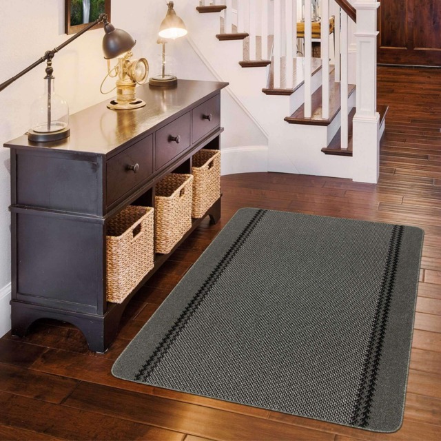 Washable NonSlip Designer Mat Dark Grey Border 116D
